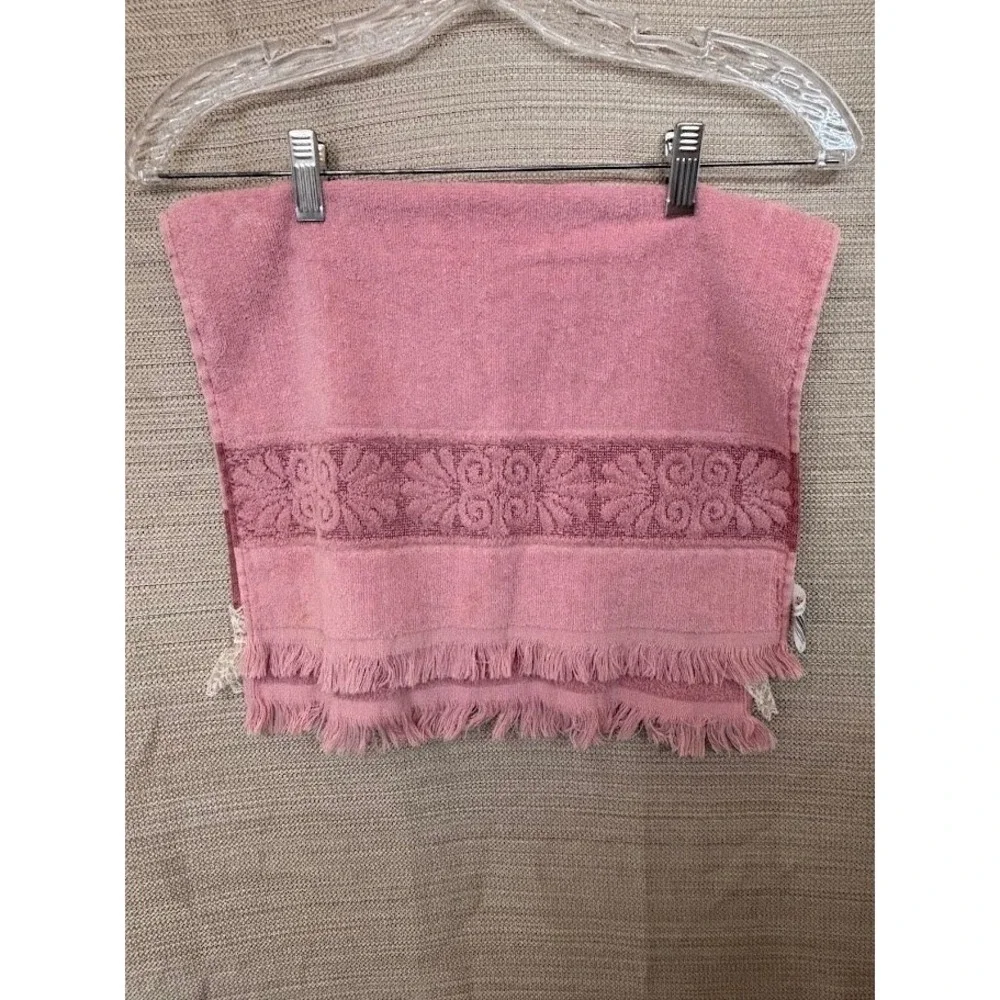 Vintage Cannon Santa Cruz Pink Hand Towel Lace Ribbon Modified Cottagecore USA
